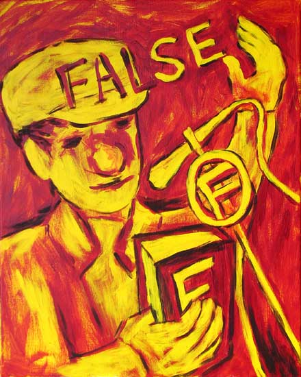 "False News" contemporary figurative painting. acrylic on canvas. 16 in x 20 in.