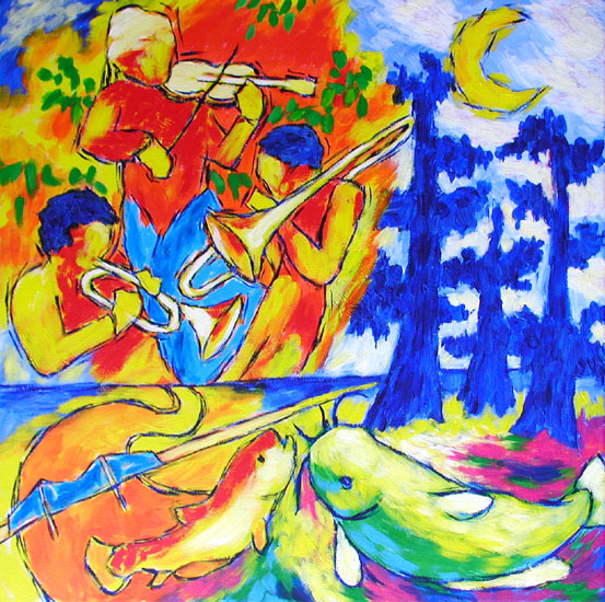 "Catfish Musicians" contemporary figurative painting