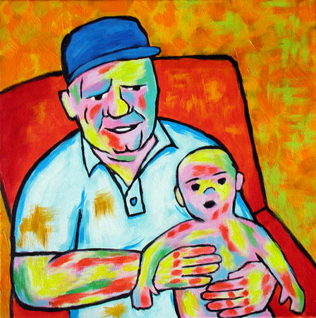 "Fauve PawPaw" contemporary figurative painting. acrylic on canvas. 24 in x 24 in